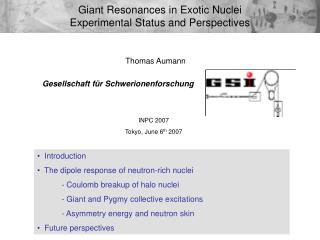 Giant Resonances in Exotic Nuclei Experimental Status and Perspectives