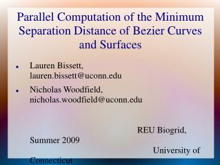 Parallel Computation of the Minimum Separation Distance of Bezier Curves and Surfaces