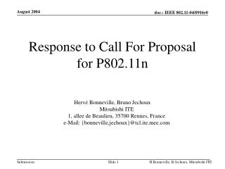 Response to Call For Proposal for P802.11n