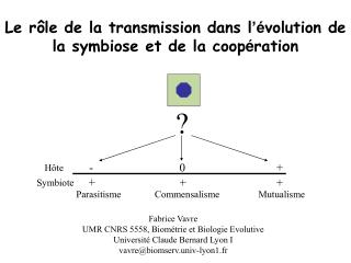 Le r ôle de la transmission dans l ’é volution de la symbiose et de la coop é ration