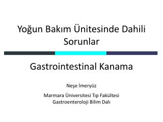 Yoğun Bakım Ünitesinde Dahili Sorunlar Gastrointestinal Kanama