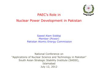 PAEC’s Role in Nuclear Power Development in Pakistan