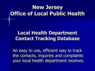 Local Health Department Contact Tracking Database