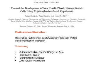 Elektrochrome Materialien: Reversibler Farbwechsel durch Oxidation/Reduktion mittels