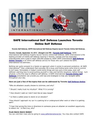 SAFE International Self Defense Launches Toronto Online Self