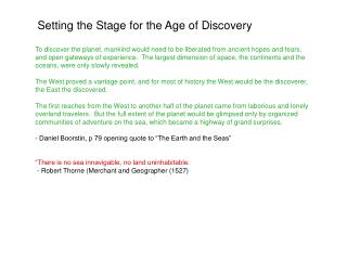Setting the Stage for the Age of Discovery