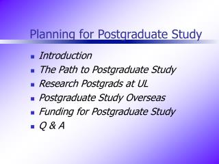 Planning for Postgraduate Study