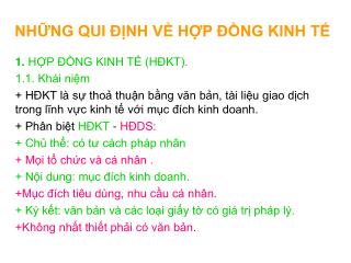 NHỮNG QUI ĐỊNH VỀ HỢP ĐỒNG KINH TẾ