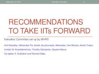 recommendations to take IIT s forward