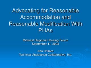 Advocating for Reasonable Accommodation and Reasonable Modification With PHAs