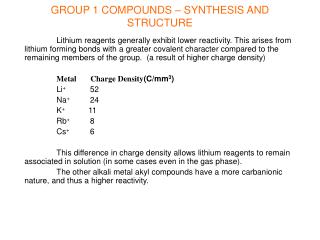 GROUP 1 COMPOUNDS – SYNTHESIS AND STRUCTURE