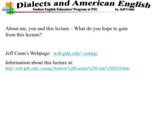 About me, you and this lecture – What do you hope to gain from this lecture?