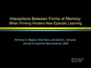 Interactions Between Forms of Memory: When Priming Hinders New Episodic Learning