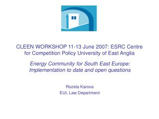 CLEEN WORKSHOP 11-13 June 2007: ESRC Centre for Competition Policy University of East Anglia