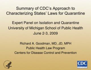 Summary of CDC’s Approach to Characterizing States’ Laws for Quarantine