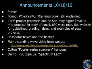 Announcements 10/18/10