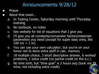 Announcements 9/28/12