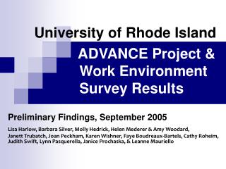University of Rhode Island ADVANCE Project &amp; 		Work Environment 		Survey Results