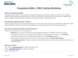 Progression Skills – FREE Training Workshop What are Progression Skills?