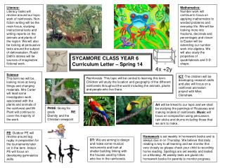 SYCAMORE CLASS YEAR 6 Curriculum Letter – Spring 14