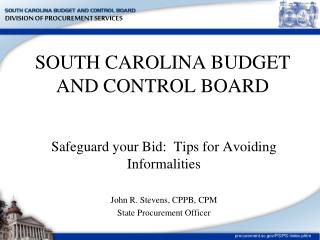 SOUTH CAROLINA BUDGET AND CONTROL BOARD