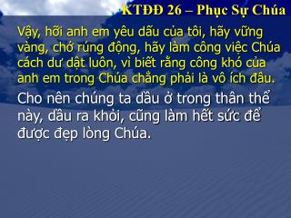 KTĐĐ 26 – Phục Sự Chúa