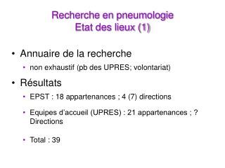 Recherche en pneumologie Etat des lieux (1)