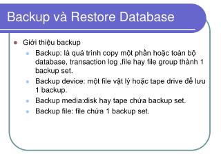 Backup và Restore Database