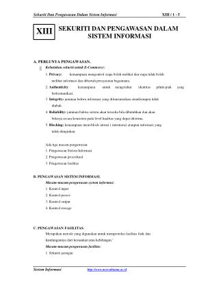 Sekuriti Dan Pengawasan Dalam Sistem Informasi