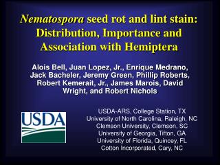 Nematospora seed rot and lint stain: Distribution, Importance and Association with Hemiptera