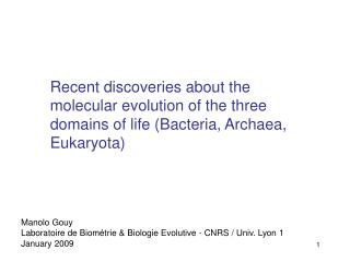 Manolo Gouy Laboratoire de Biométrie &amp; Biologie Evolutive - CNRS / Univ. Lyon 1 January 2009