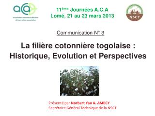 La filière cotonnière togolaise : Historique, Evolution et Perspectives