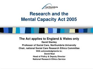 Research and the Mental Capacity Act 2005