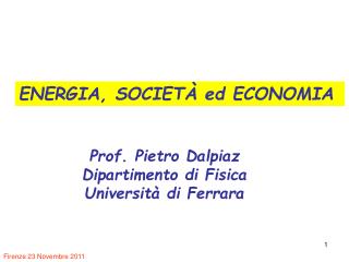 ENERGIA, SOCIETÀ ed ECONOMIA