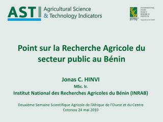 Point sur la Recherche Agricole du secteur public au Bénin