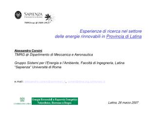 Esperienze di ricerca nel settore delle energie rinnovabili in Provincia di Latina