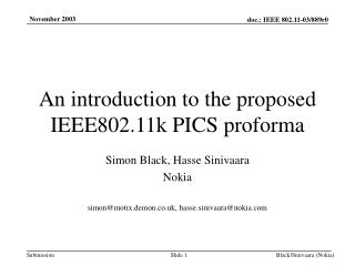 An introduction to the proposed IEEE802.11k PICS proforma