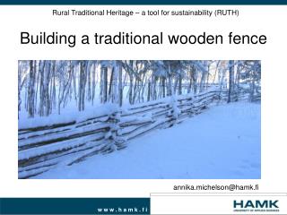 Rural Traditional Heritage – a tool for sustainability (RUTH)