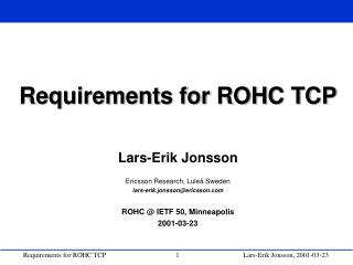 Requirements for ROHC TCP