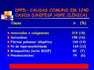 DPPD- CAUSAS COMUNS EM 1240 CASOS (UNIFESP,HSPE,CLÍNICA)