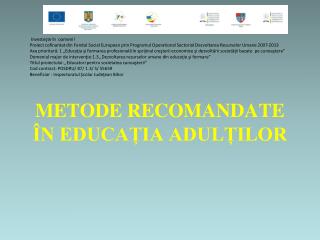 METODE RECOMANDATE ÎN EDUCAȚIA ADULȚILOR
