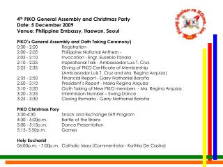 4th PiKO General Assembly and Christmas Party Programme