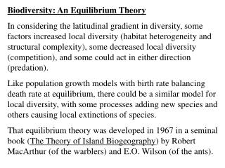 Biodiversity: An Equilibrium Theory