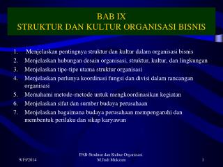 BAB IX STRUKTUR DAN KULTUR ORGANISASI BISNIS