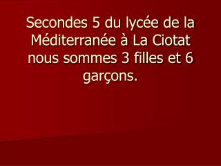 Secondes 5 du lycée de la Méditerranée à La Ciotat nous sommes 3 filles et 6 garçons.