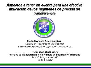 Taller CIAT-OECD sobre “Precios de Transferencia e Intercambio de Información Tributaria”