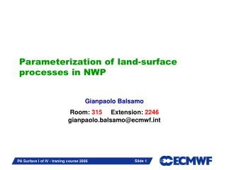 Parameterization of land-surface processes in NWP