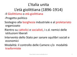 L’Italia unita L’età giolittiana (1896-1914)