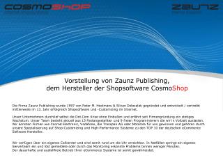 Vorstellung von Zaunz Publishing, dem Hersteller der Shopsoftware Cosmo Shop