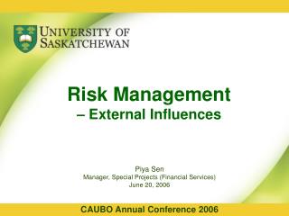 Risk Management – External Influences